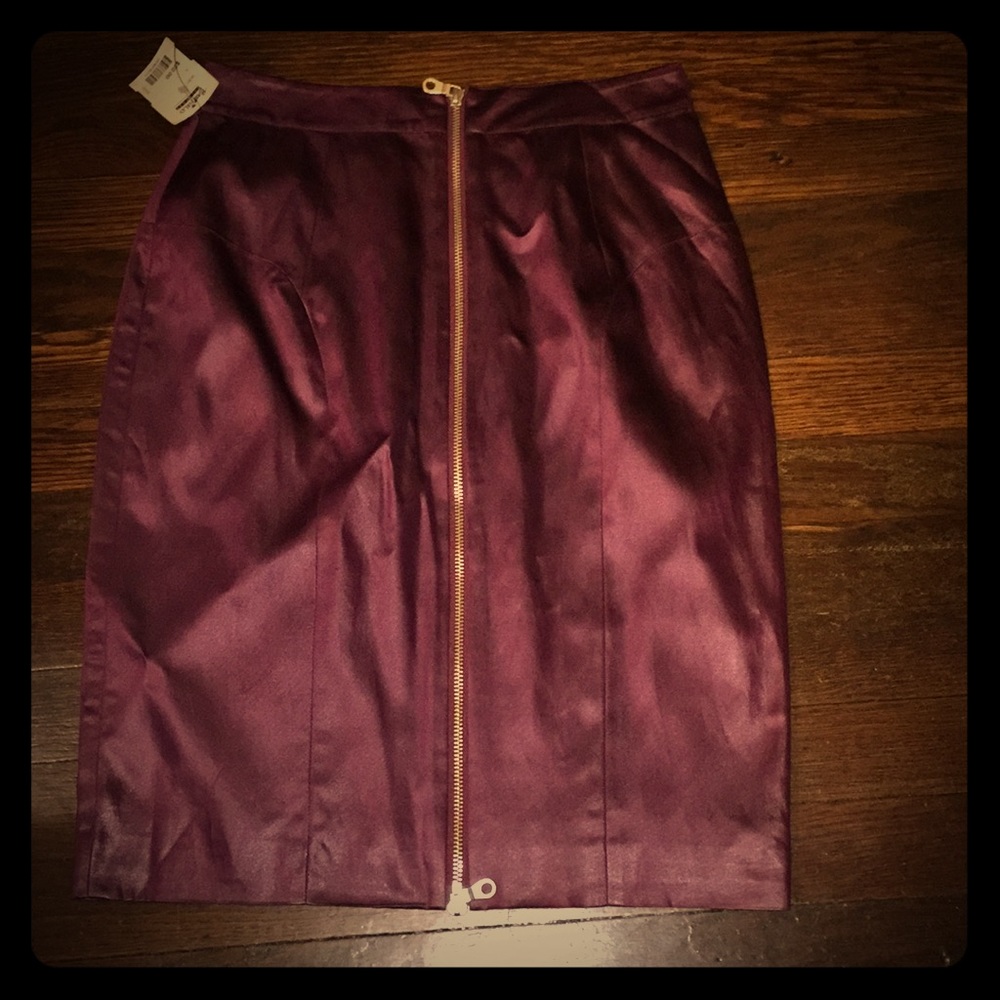 Eggplant silk skirt with back silver zipper